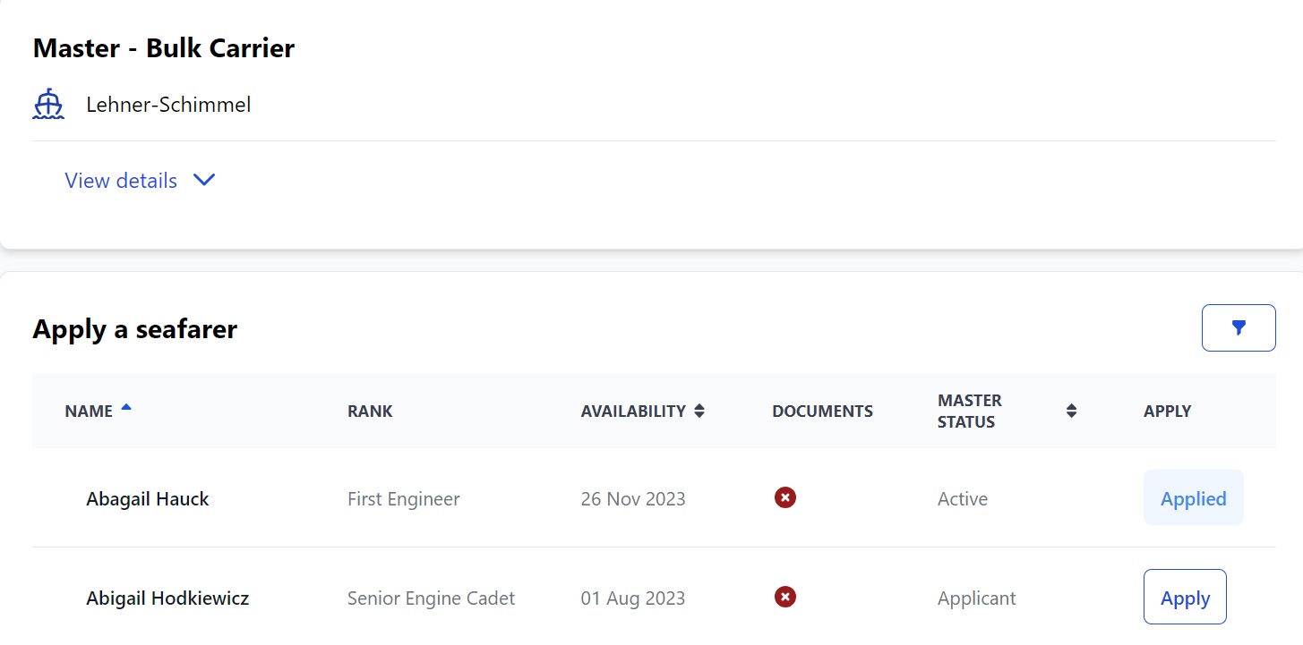 Screenshot of Martide's maritime recruitment and maritime crew management system software