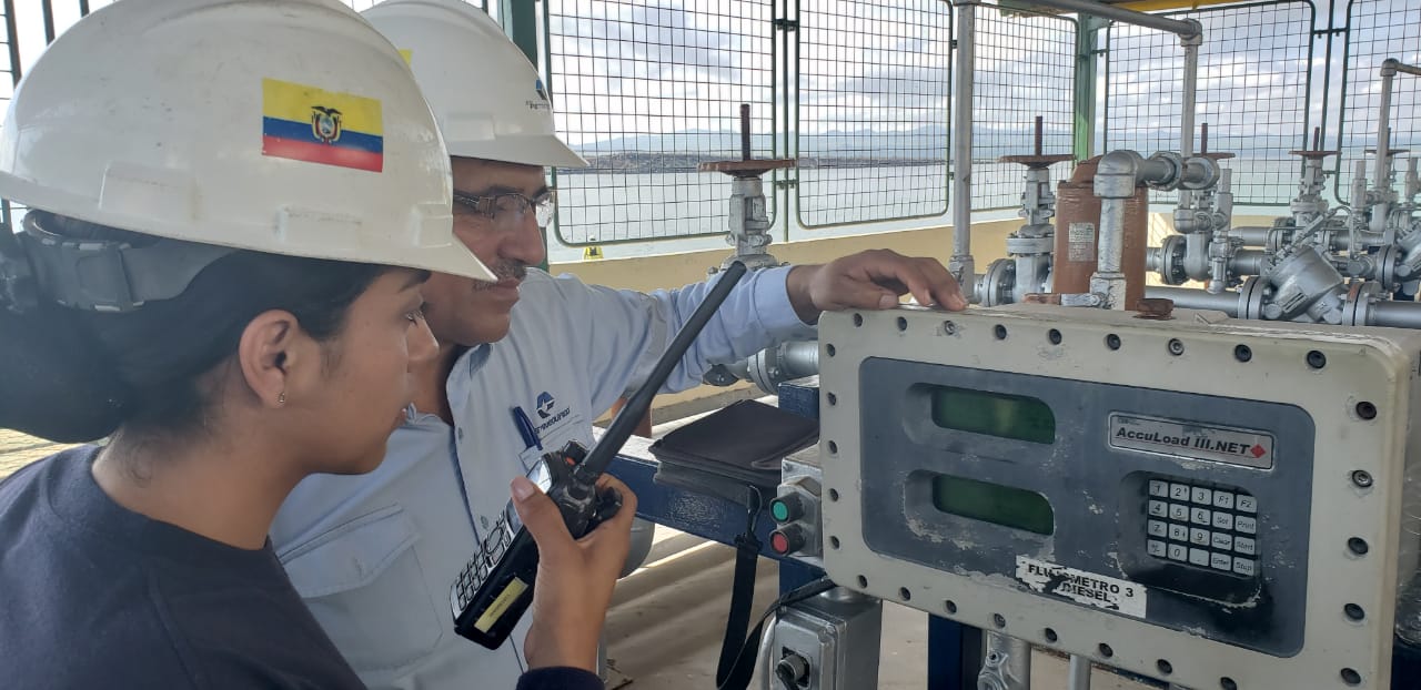 seafarers working in an ETO job talking into a radio