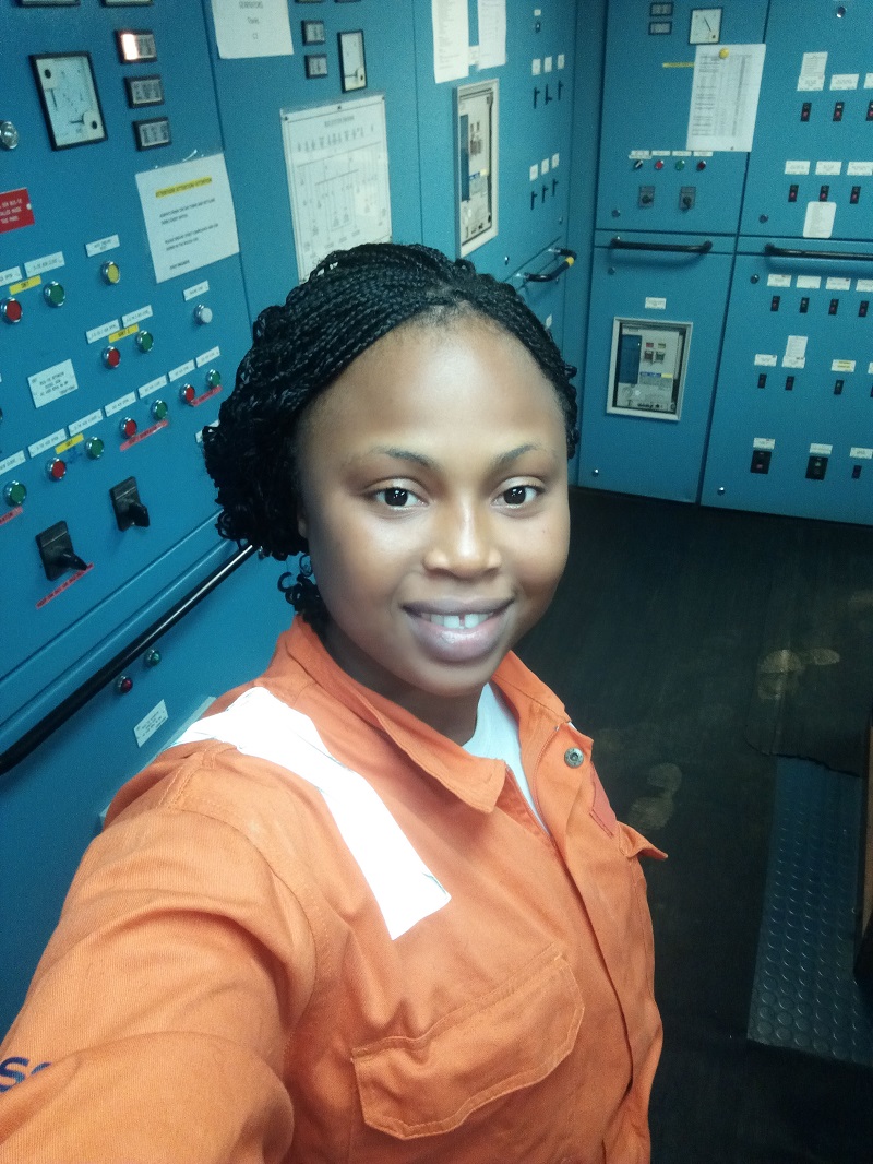 Female crew member working in a seafarer job taking a selfie