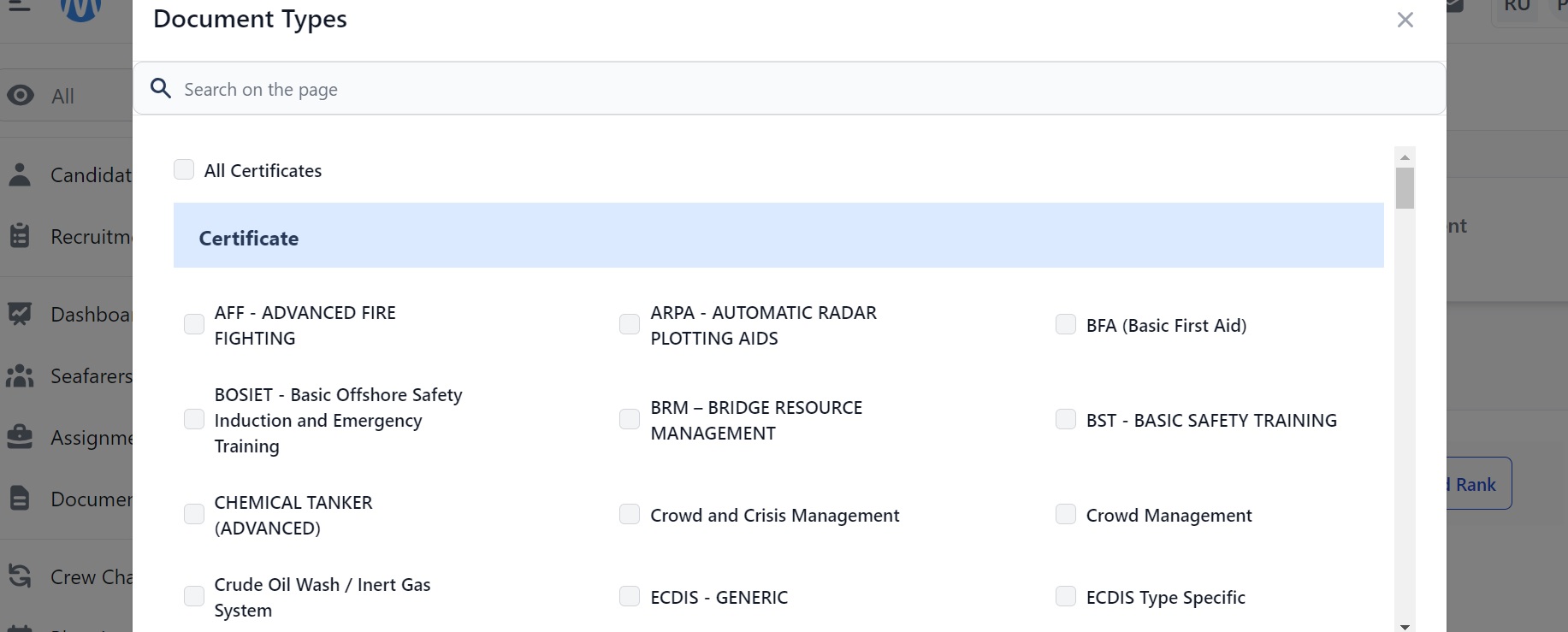 Screenshot of Martide's maritime recruitment and maritime crew management system software