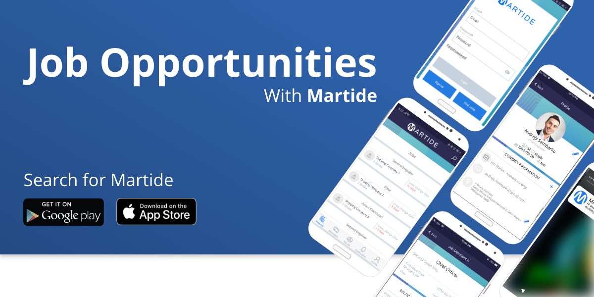 cellphones with Martide's mobile maritime jobs app for seafarers on the screens