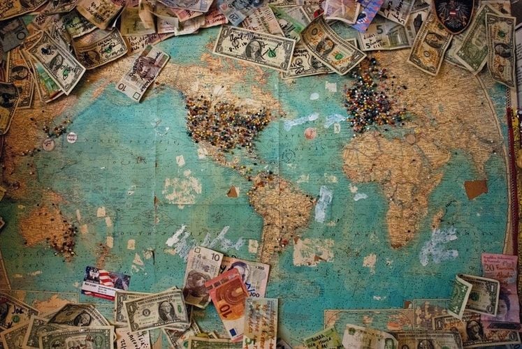 map and bank notes