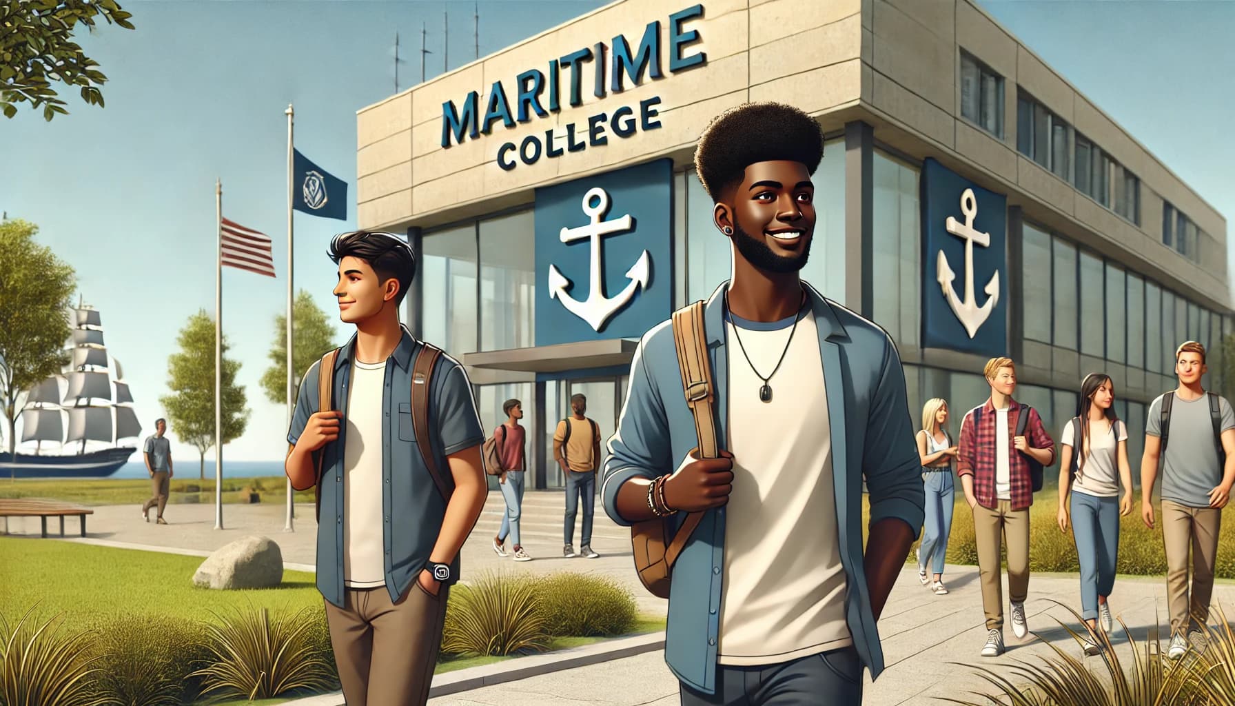 students outside a maritime college