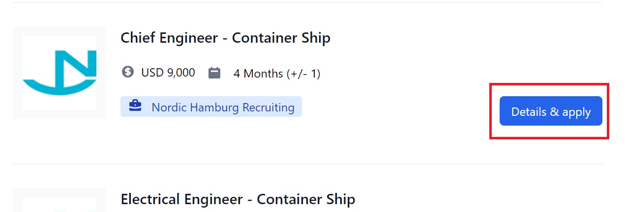 Screenshot of Martide's seafarer job board showing our maritime job vacancies