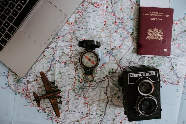 map, compass and passport