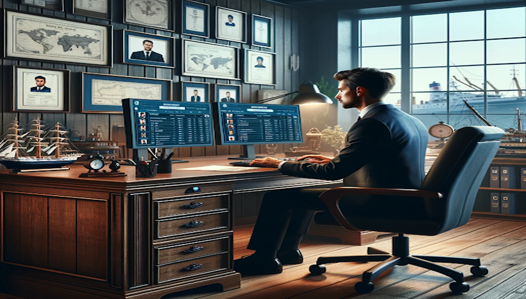 man working in maritime recruitment in his office