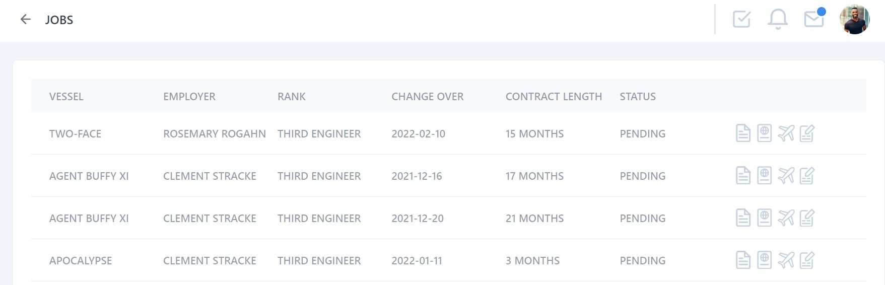 Screenshot of Martide's maritime recruitment and maritime crew management system software