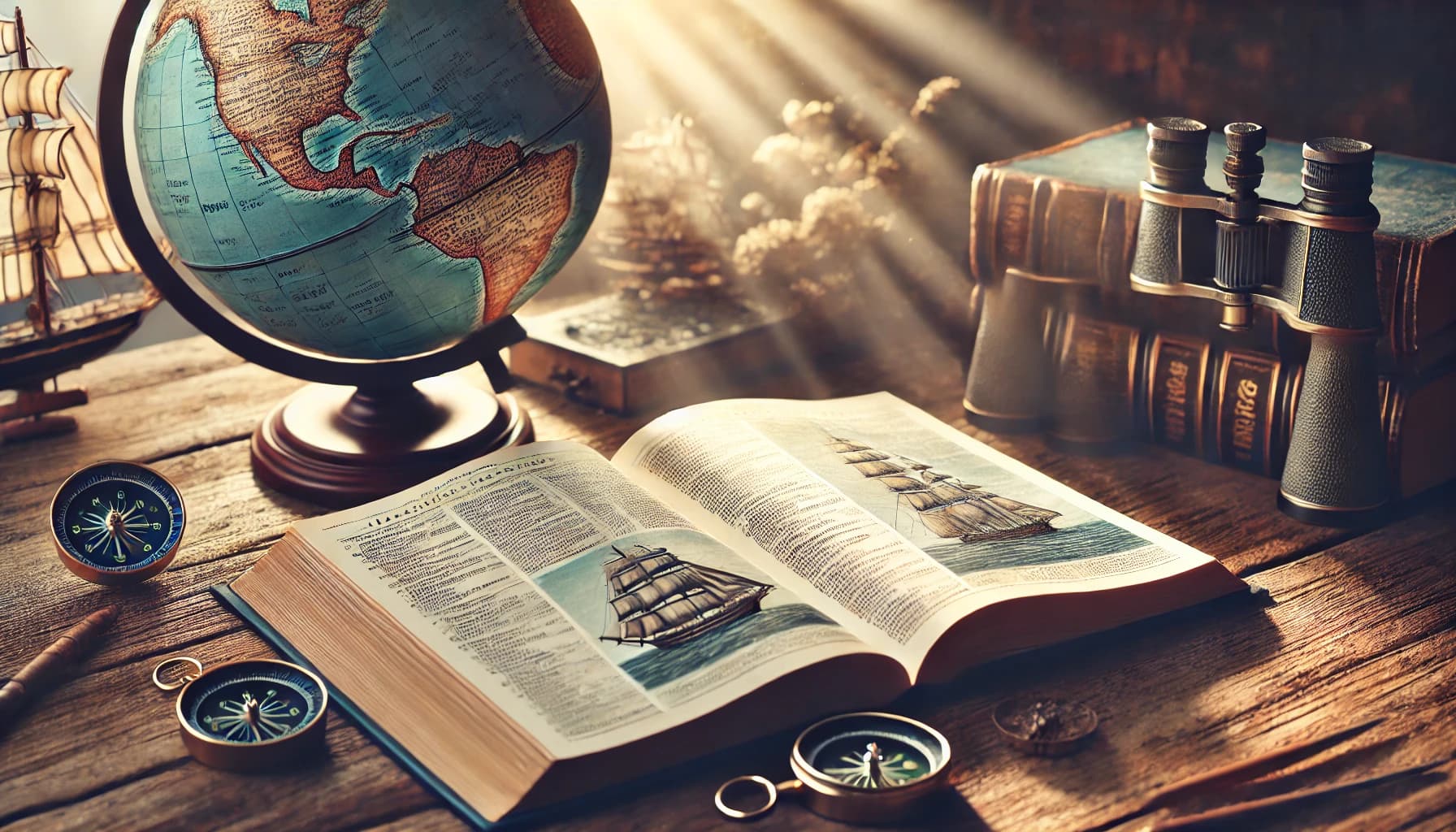 a maritime dictionary on a desk with a globe