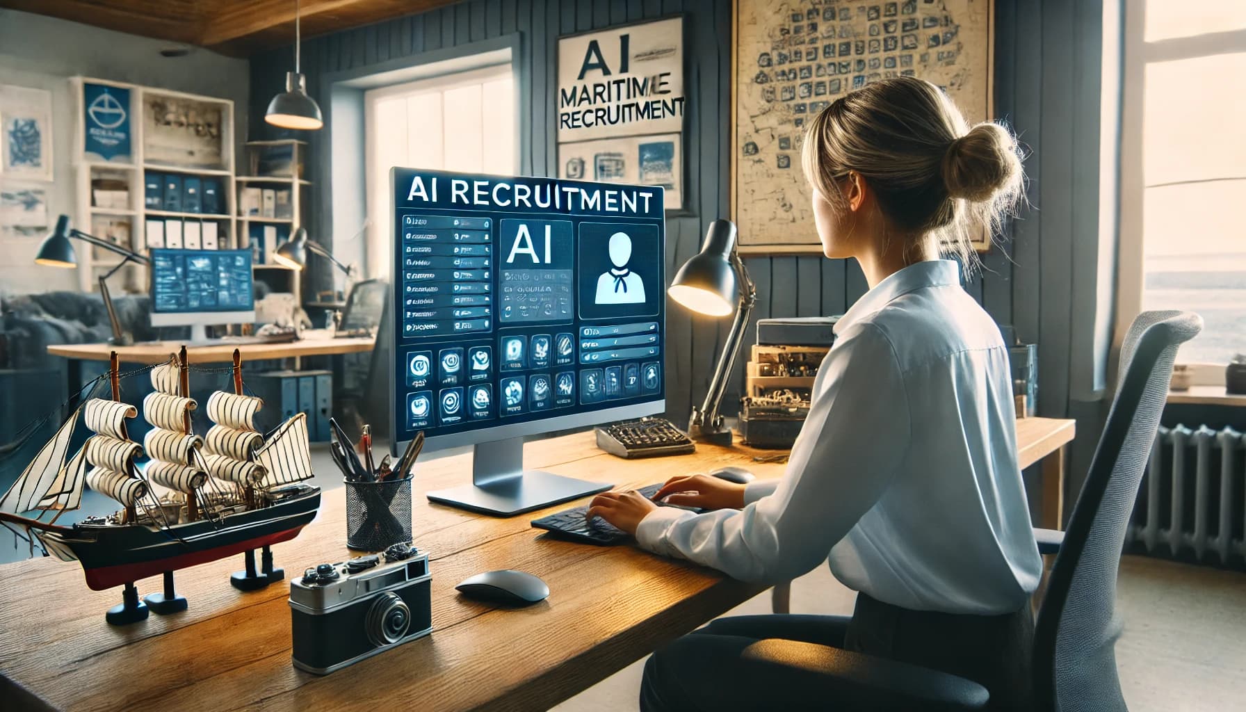 a woman using AI for her maritime recruitment role