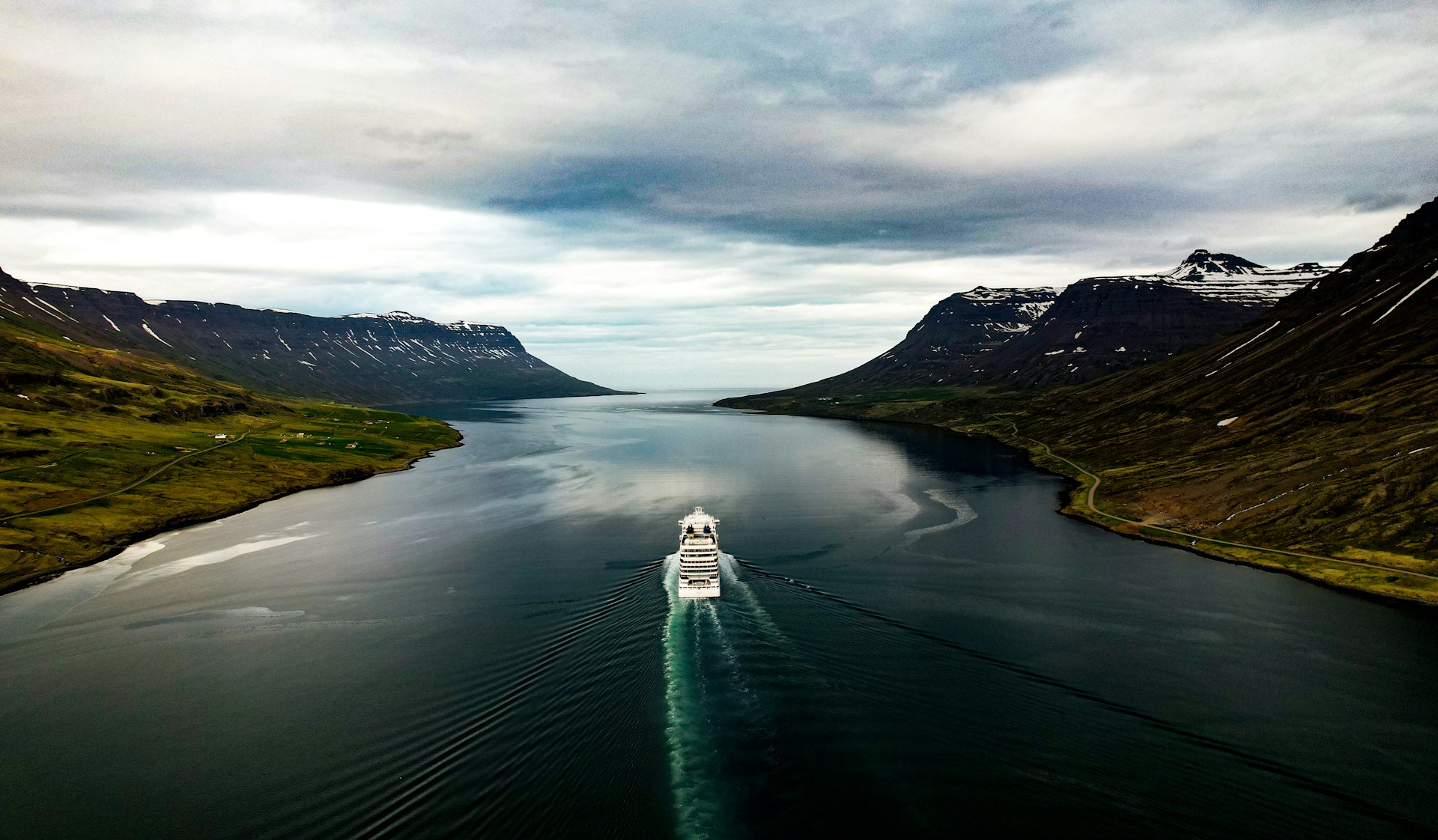 a cruise ship in the Norwegian fjords