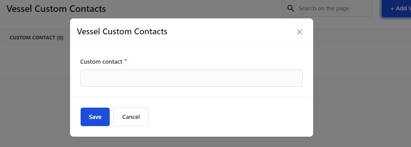 Screenshot of Martide's maritime crew management system showing the Vessel Custom Contacts page 