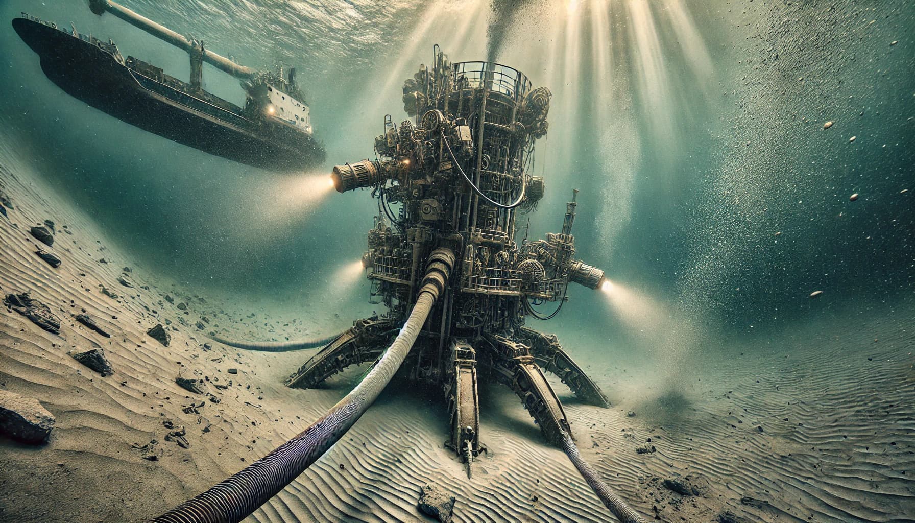 a mining vessel's equipment boring into the ocean floor