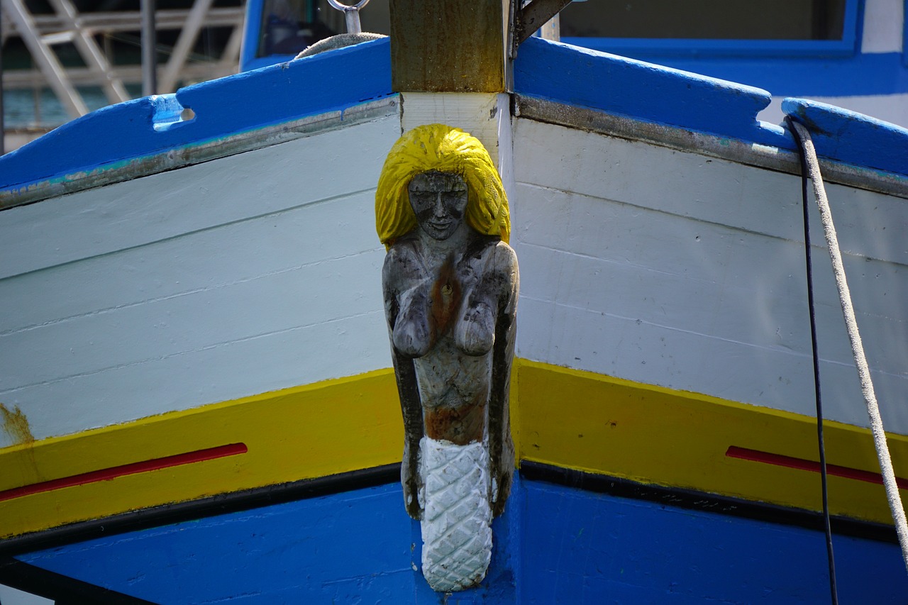 A figurehead on the bow of a boat