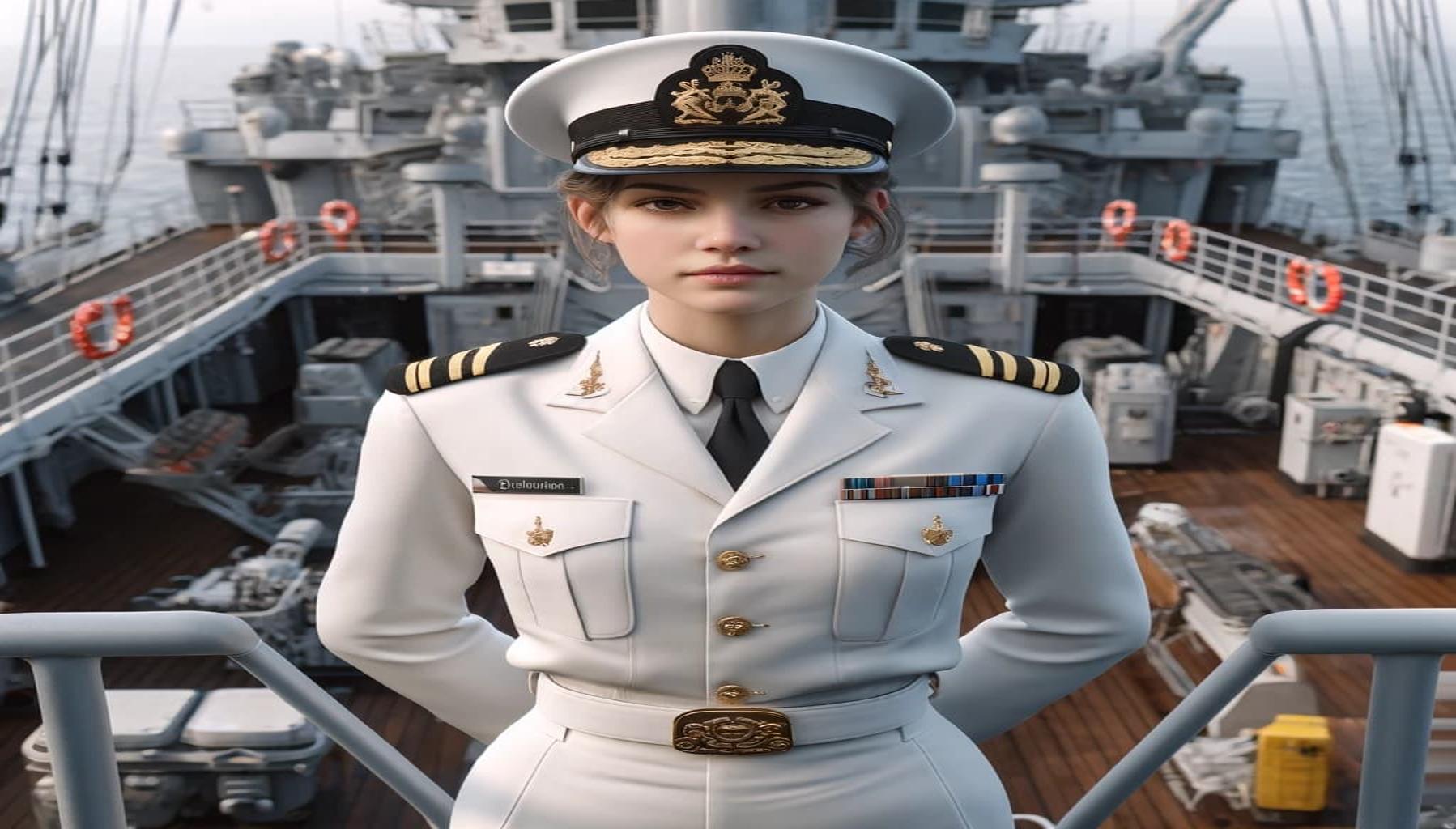 A female officer on the deck of a ship