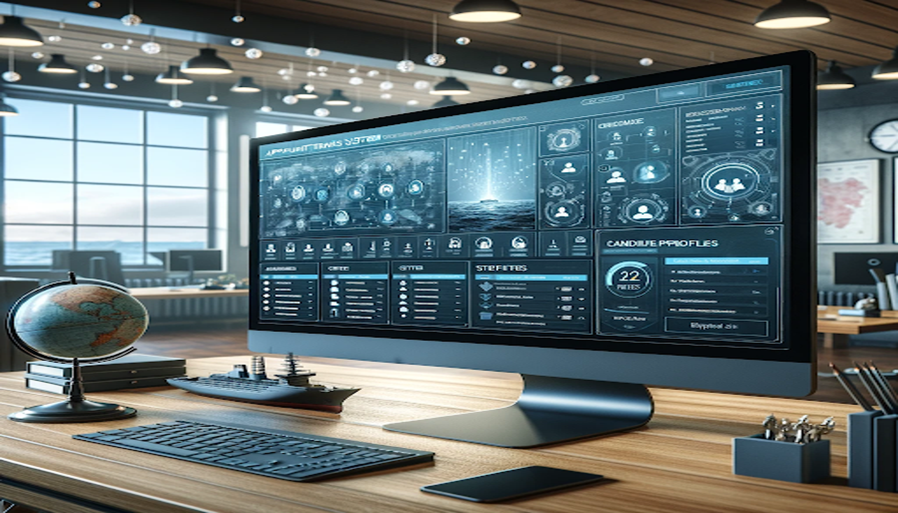 Martide's maritime crew management software on a desktop computer