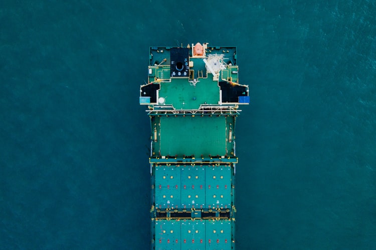 an aerial view of a cargo ship