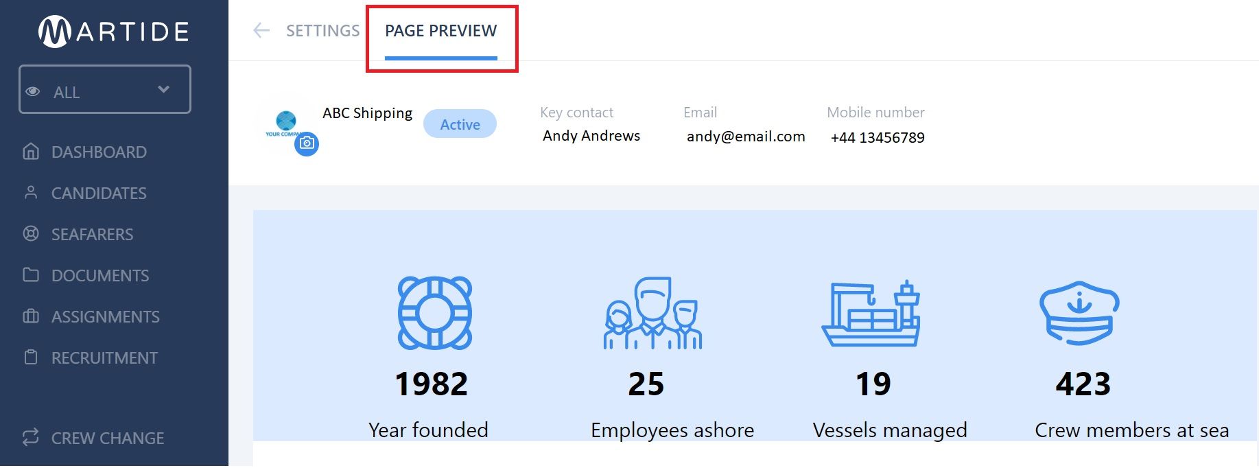 Screenshot of Martide's maritime recruitment and maritime crew management system software