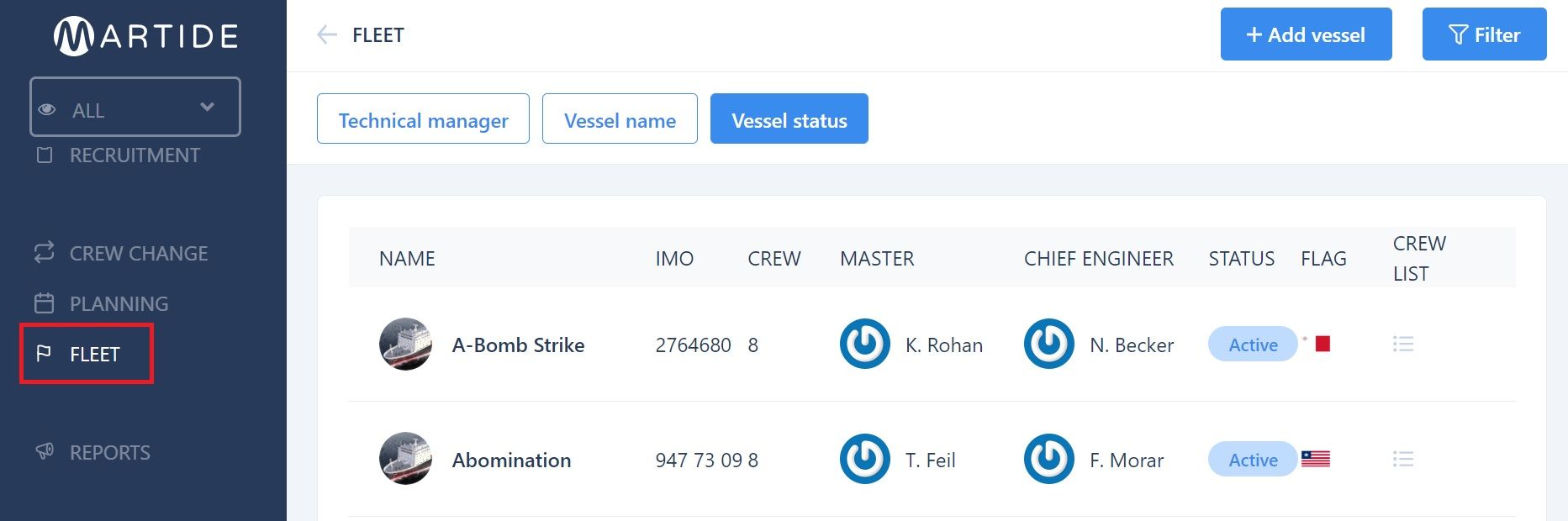Screenshot of Martide's maritime recruitment and maritime crew management system software