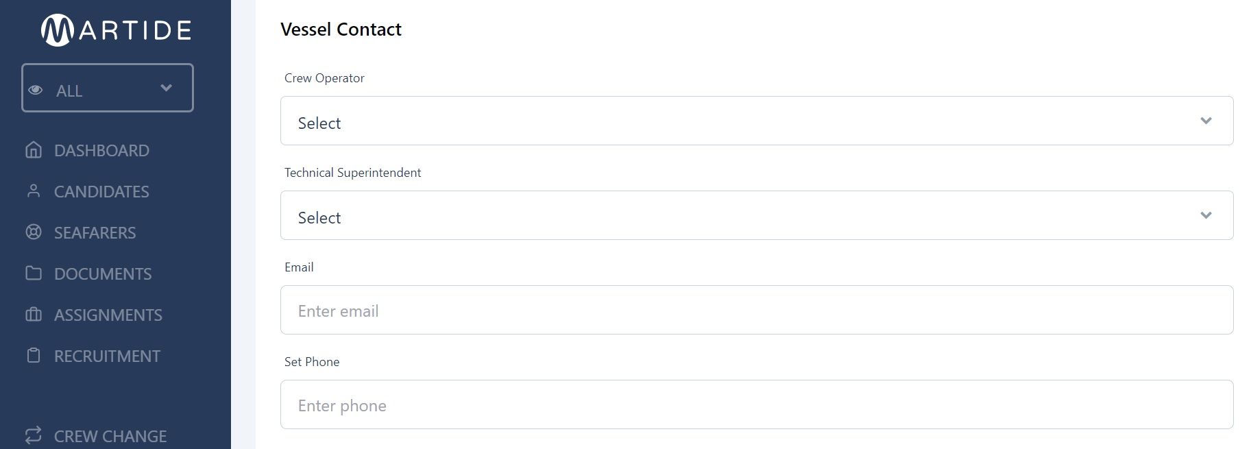 Screenshot of Martide's maritime recruitment and maritime crew management system software