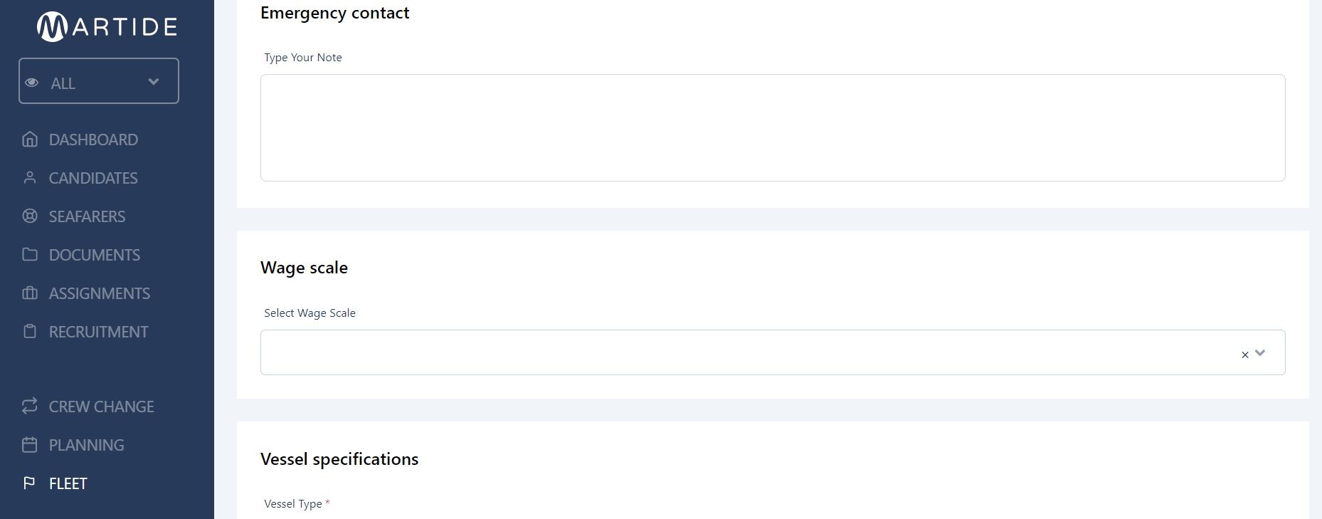 Screenshot of Martide's maritime recruitment and maritime crew management system software