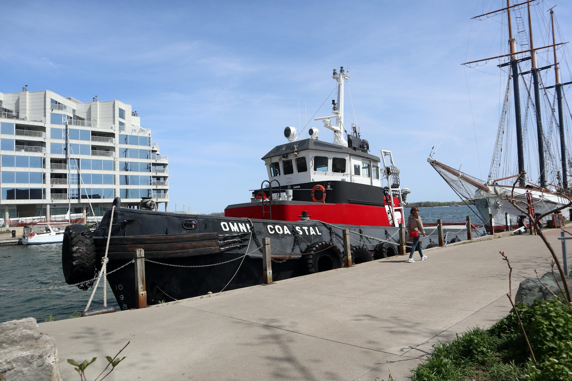 A tugboat moored in Toronto harbor