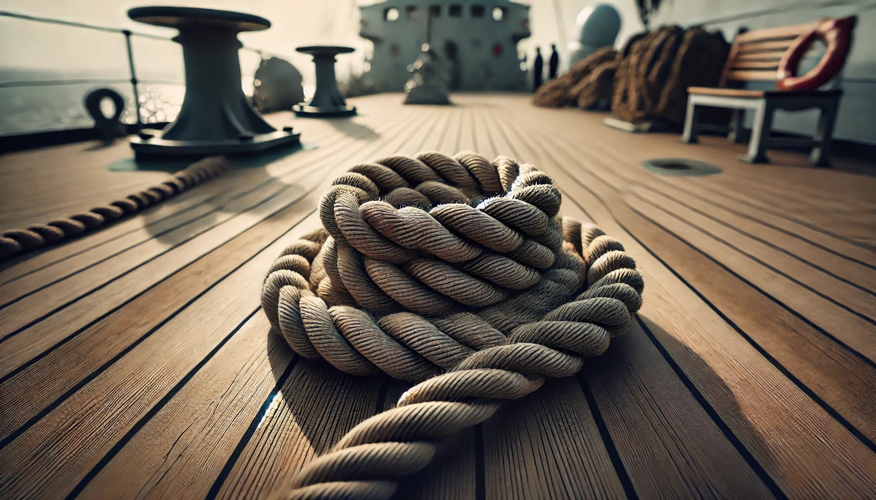 rope coiled on the deck of a ship