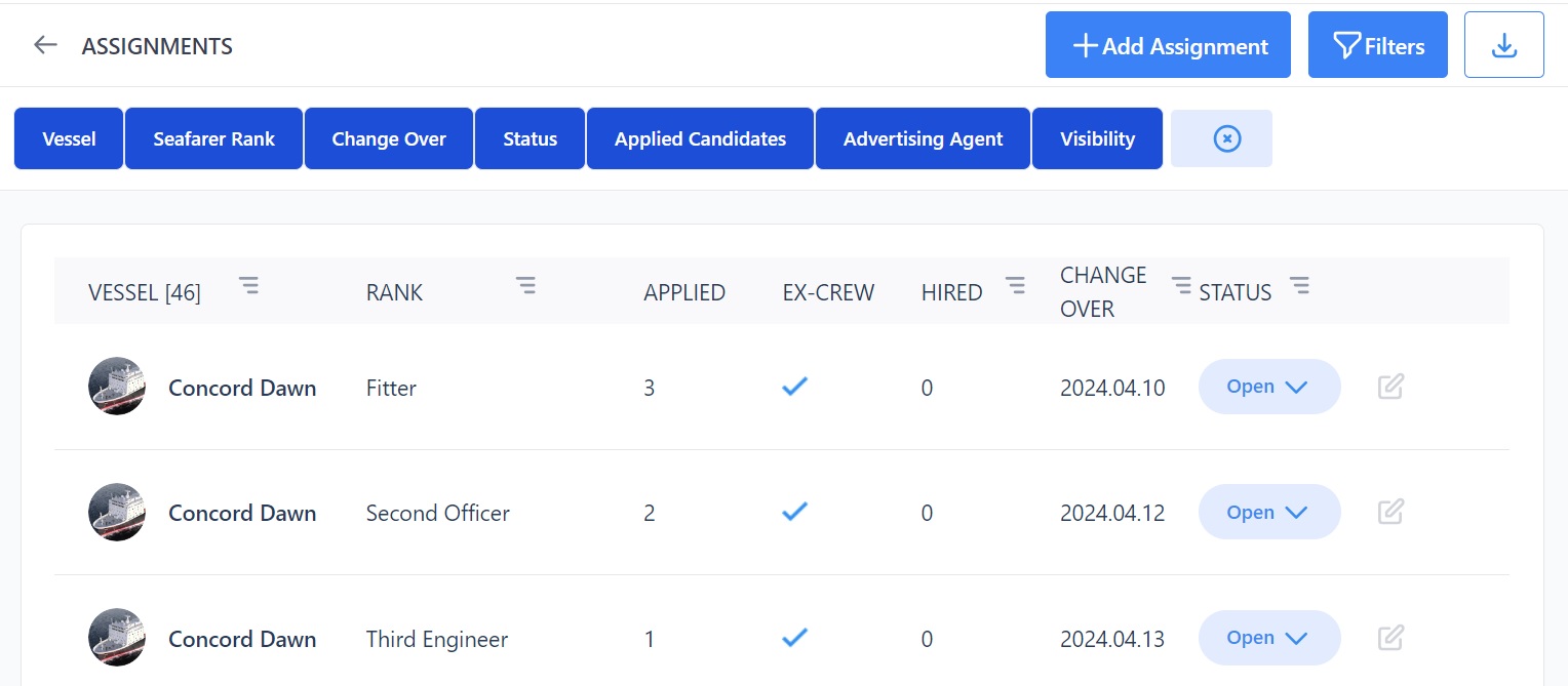 Screenshot of Martide's maritime recruitment and maritime crew management system software