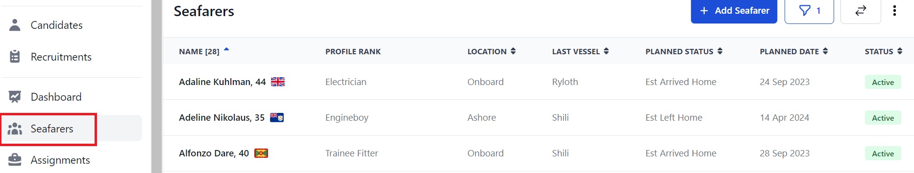 Screenshot of Martide's maritime recruitment and maritime crew management system software