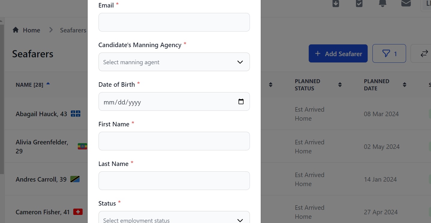 Screenshot of Martide's maritime recruitment and maritime crew management system software