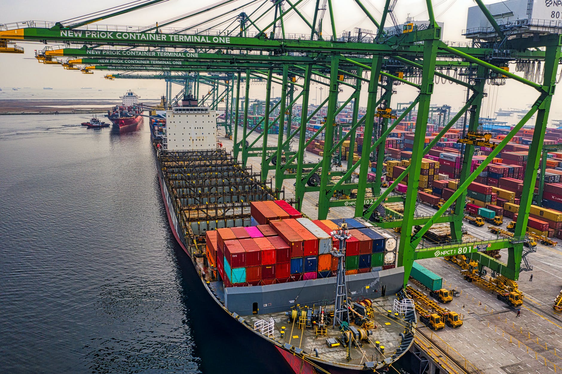 a container ship at a port