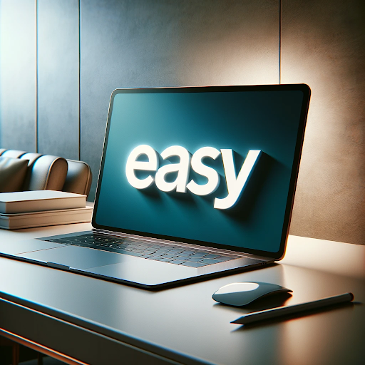 The word 'easy' on a laptop screen