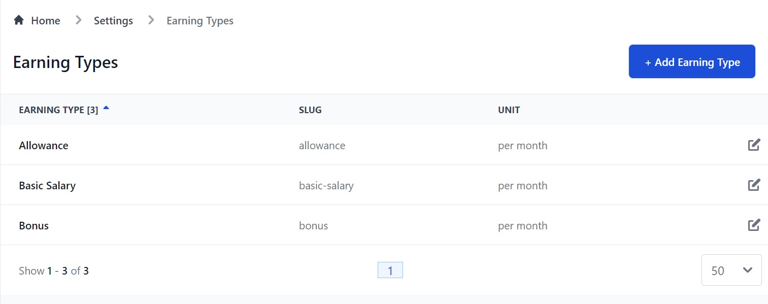 Screenshot of Martide's maritime crew management system showing the Earning Types page 
