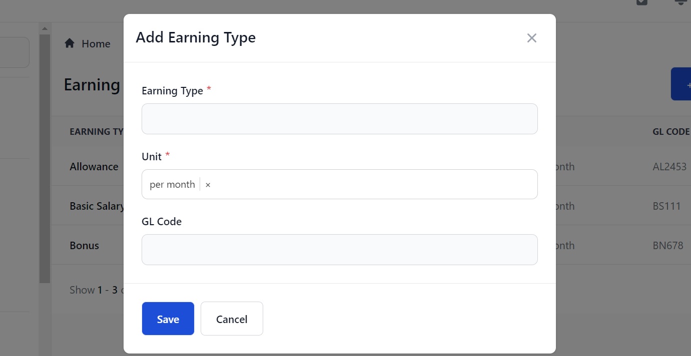 Screenshot of Martide's maritime crew management system showing the Earning Types page 