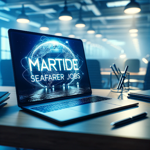AI generated image of a laptop with the words 'Martide seafarer jobs' on its screen