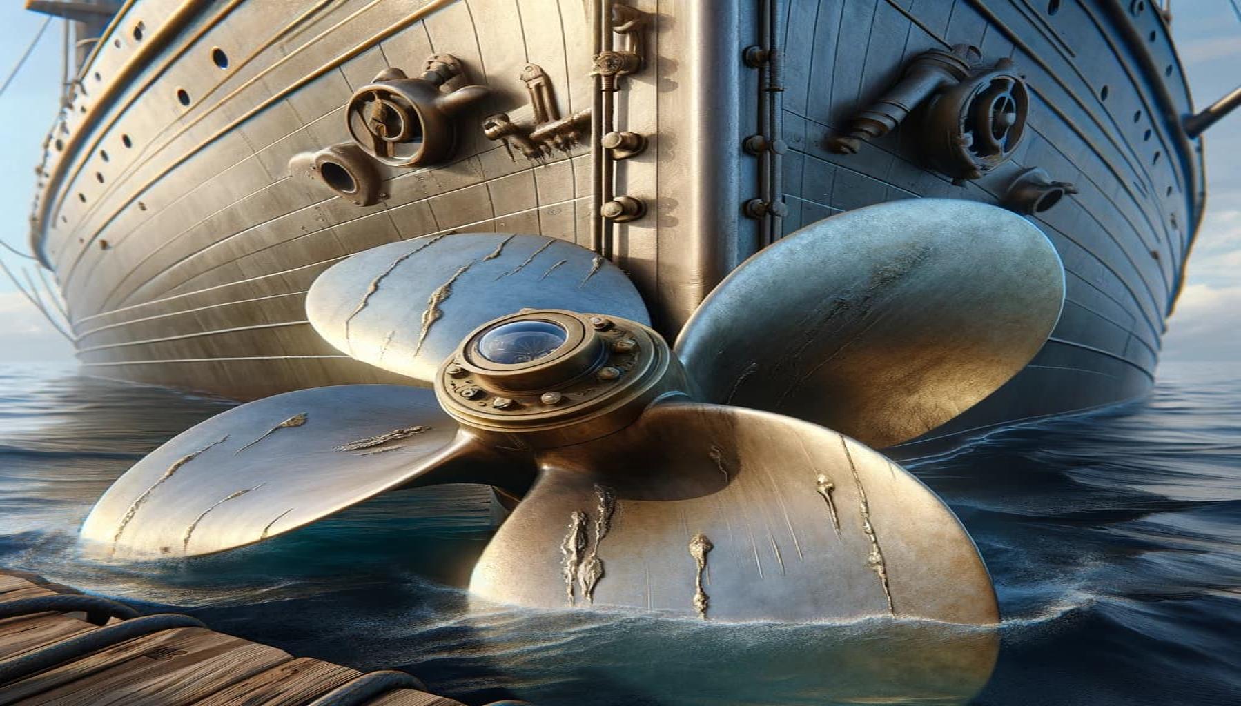 a propeller on the hull of a ship