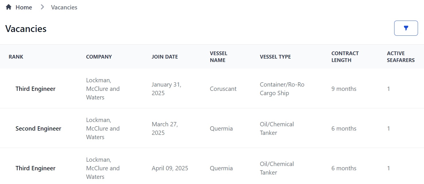 Screenshot of Martide's maritime recruitment and maritime crew management system software