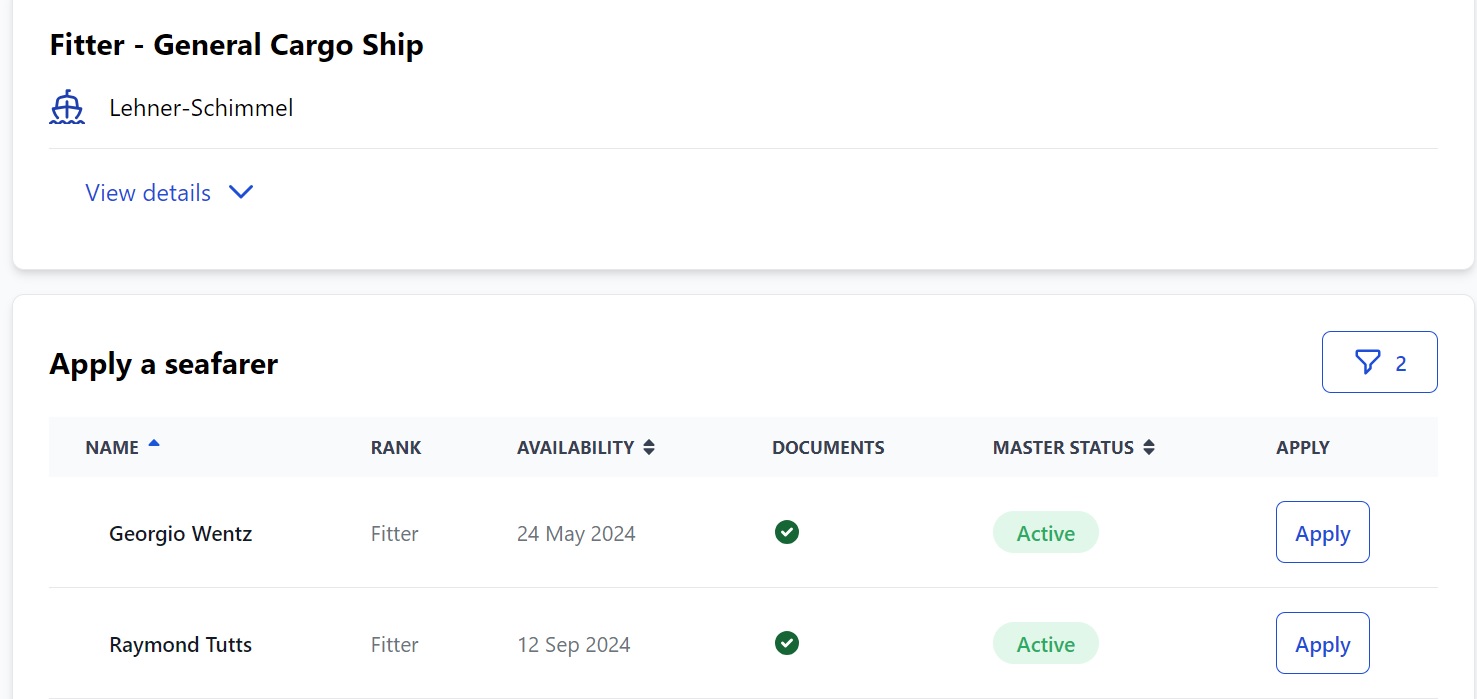 Screenshot of Martide's maritime recruitment and maritime crew management system software