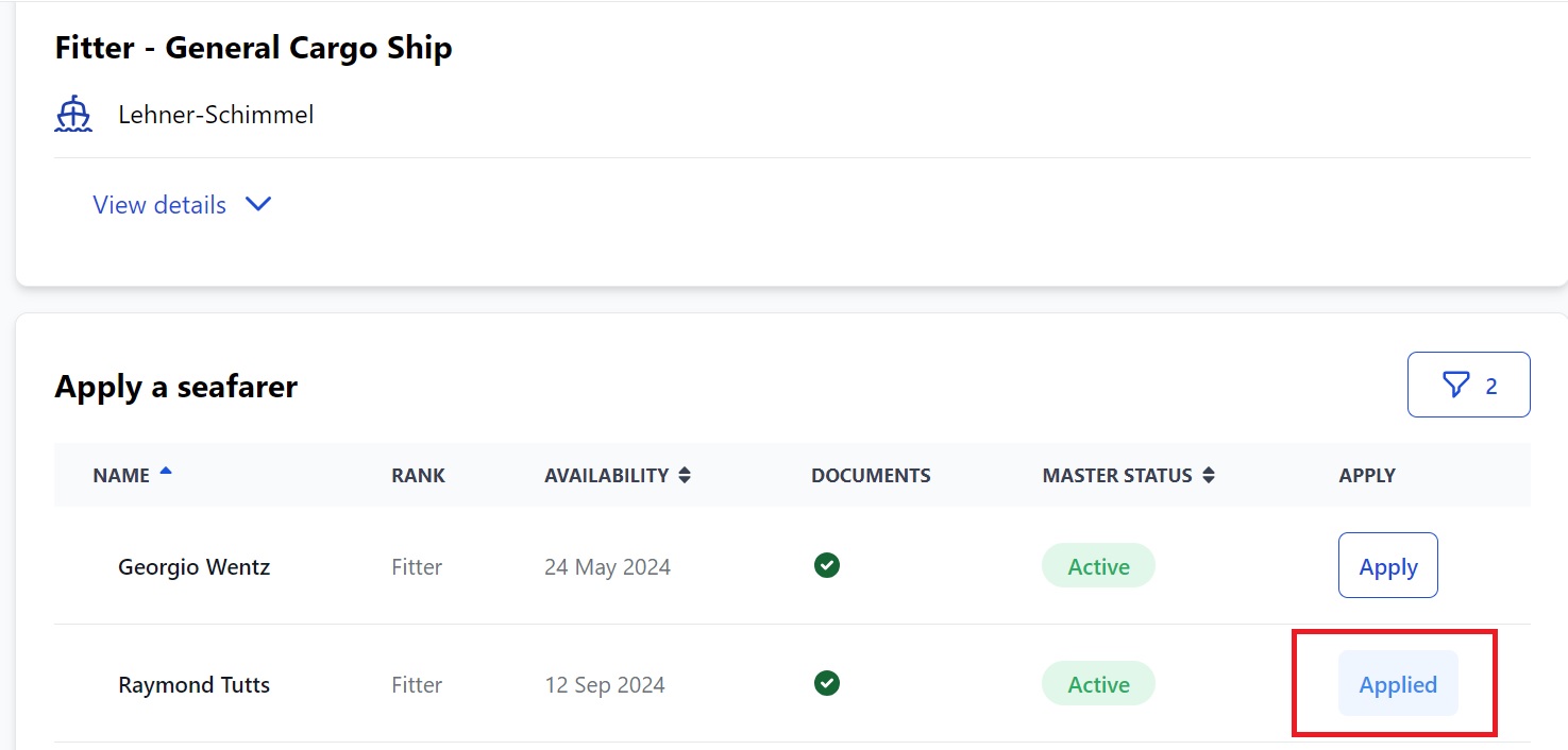 Screenshot of Martide's maritime recruitment and maritime crew management system software