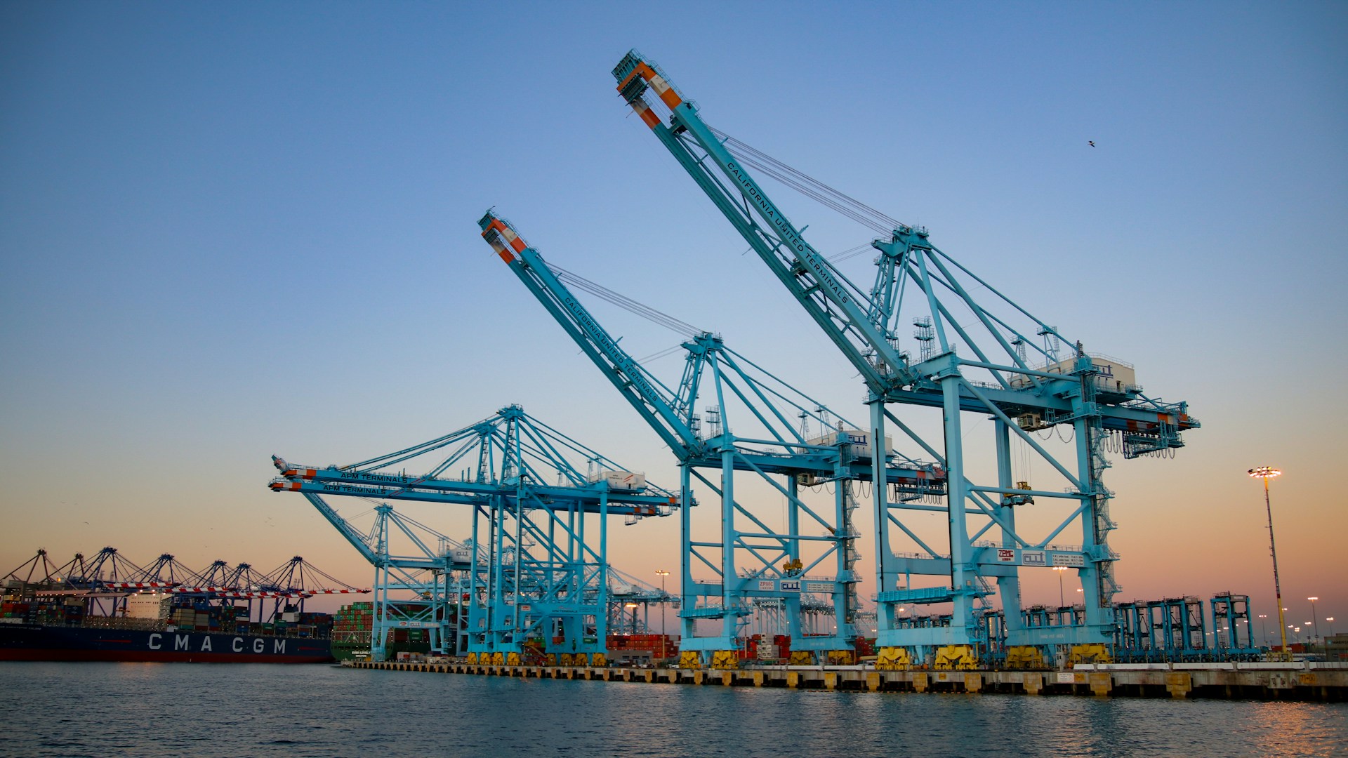 Los Angeles port at dusk