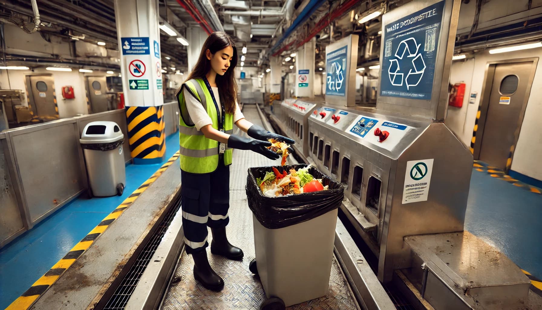 a female seafarer working in a maritime job on a cruise ship