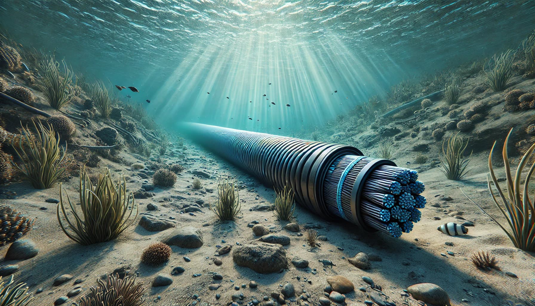 a cable lying on the sea bed