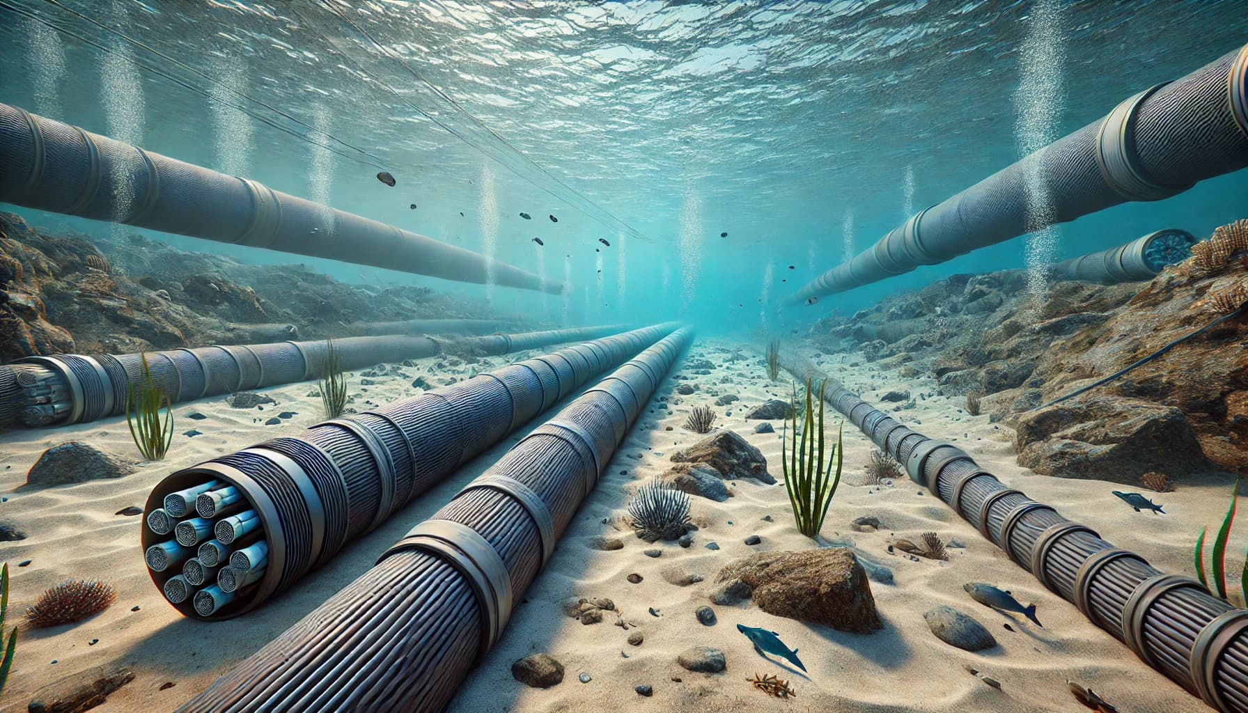 underwater cables on the sea bed