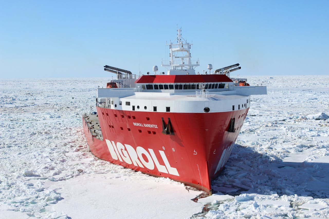 a red icebreaker vessel