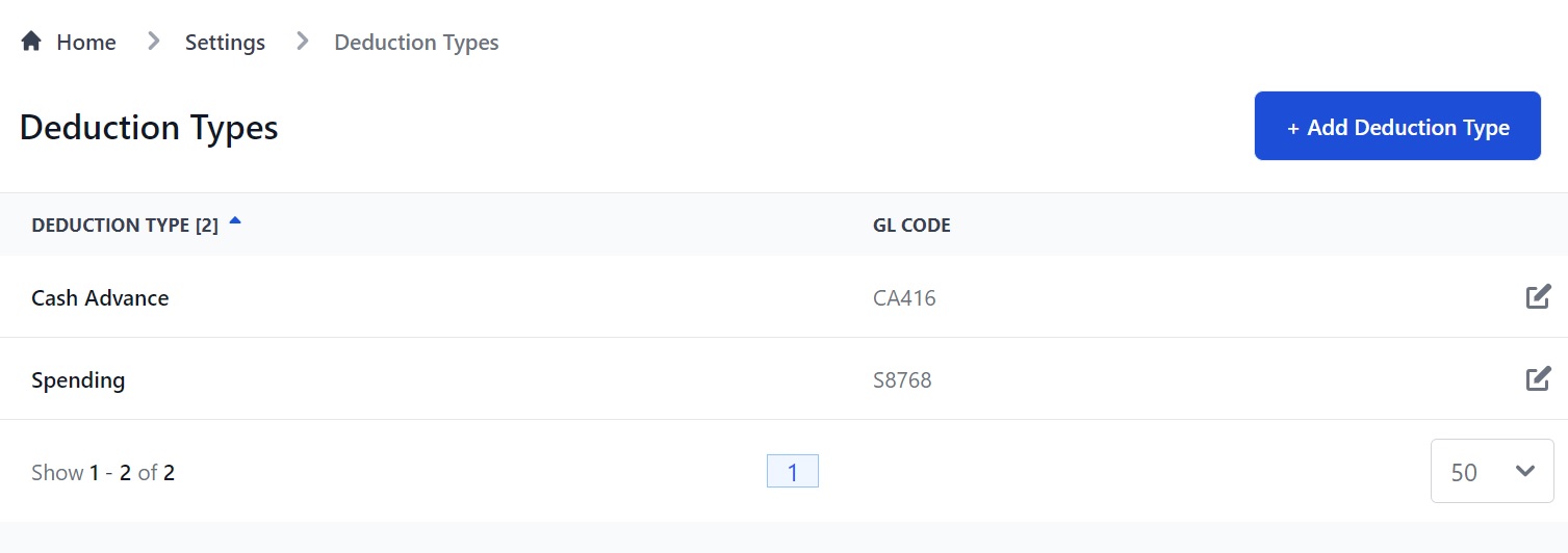 Screenshot of Martide's maritime crew management system showing the Deduction Types page