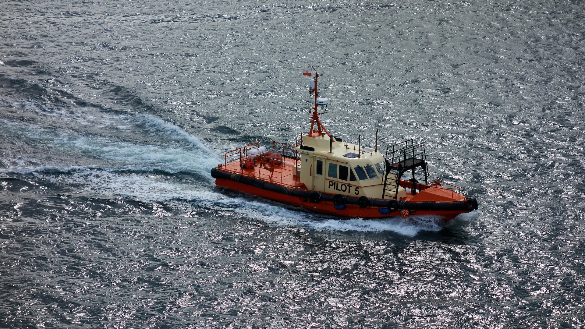 a pilot boat at work
