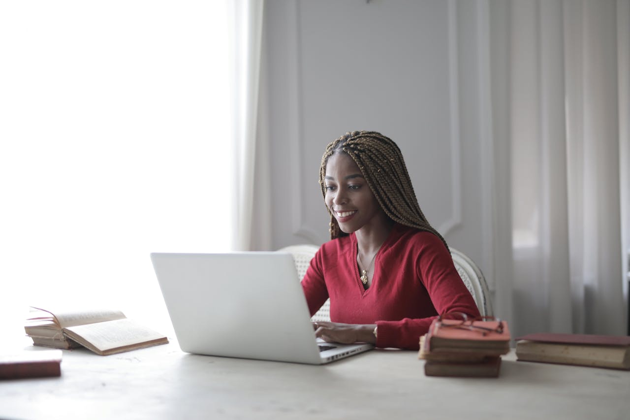 smiling woman working from home