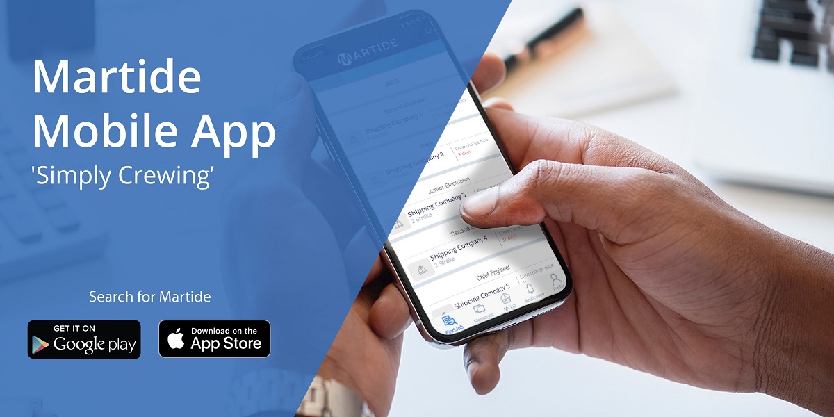 Martide's mobile seafarer job app on a phone