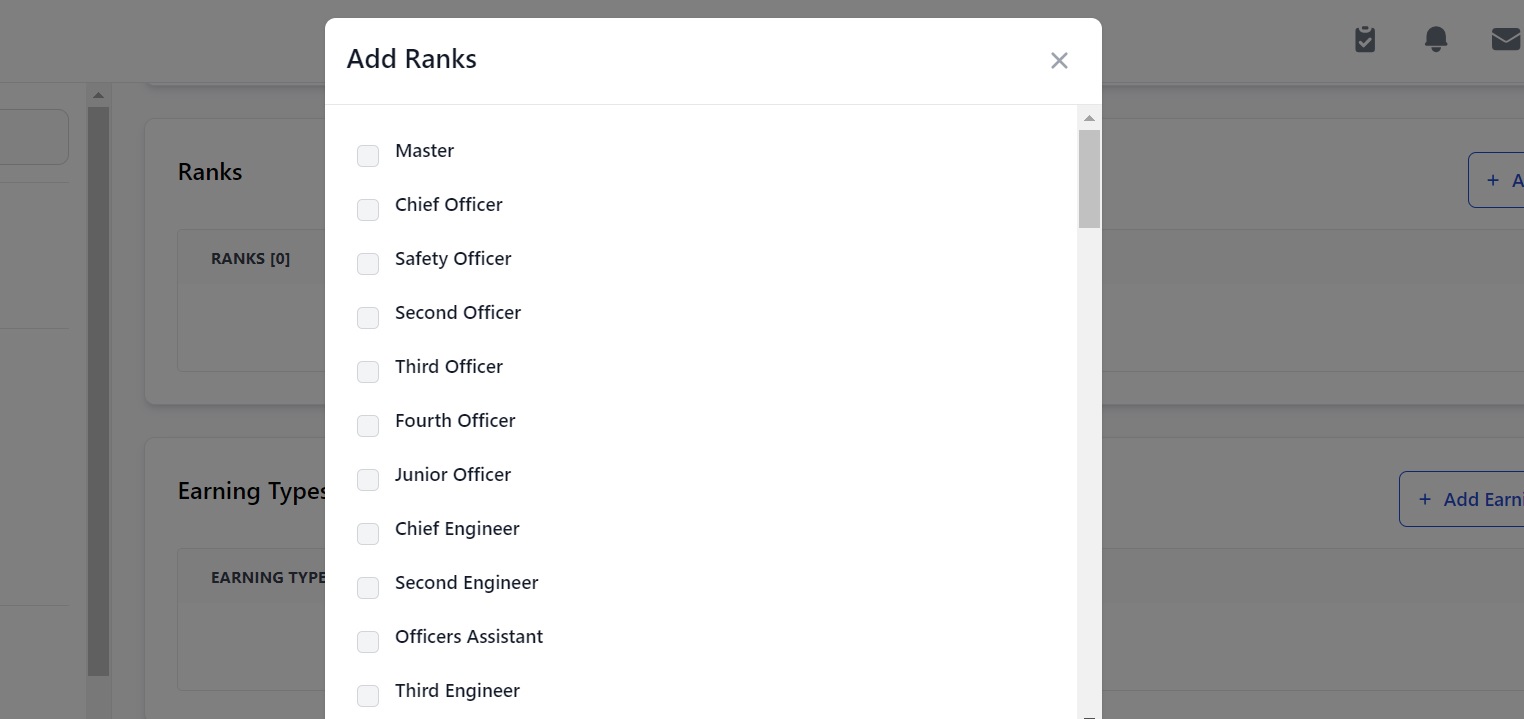 Screenshot of Martide's crew management system showing the Wage Scales page