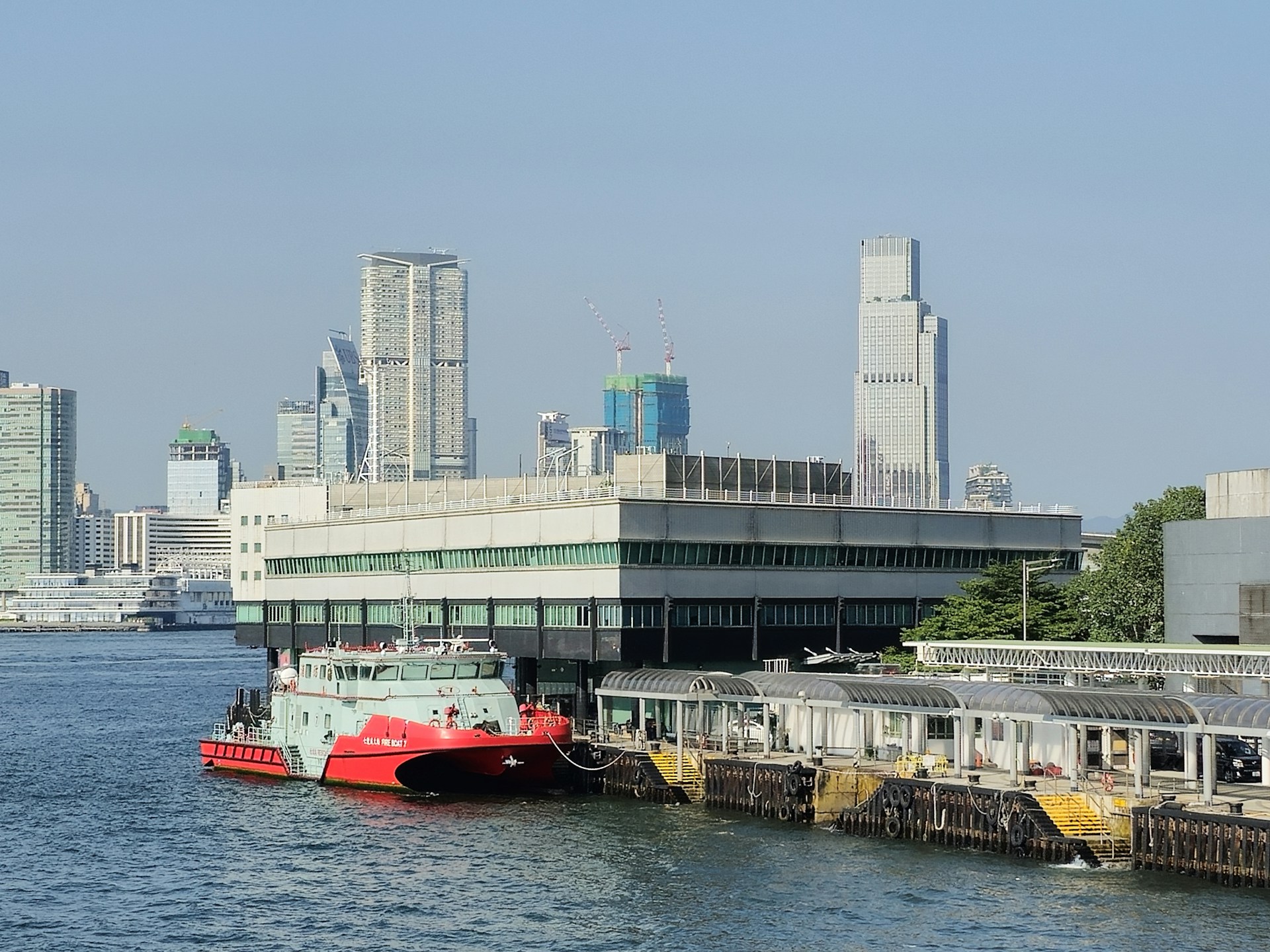 a fireboat moored in Hong Kong