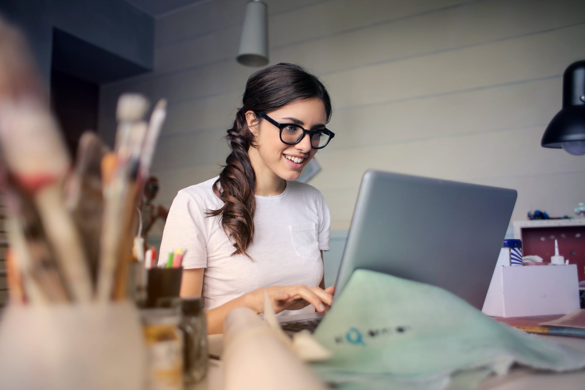 woman using laptop